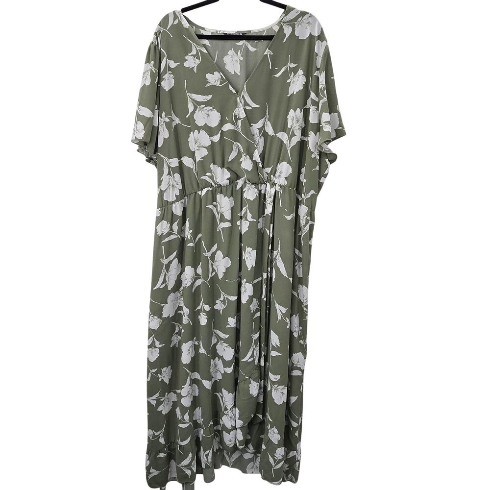 BloomChic Plus Size Maxi Dress Green Floral Kimono Sleeve Wrap 26W